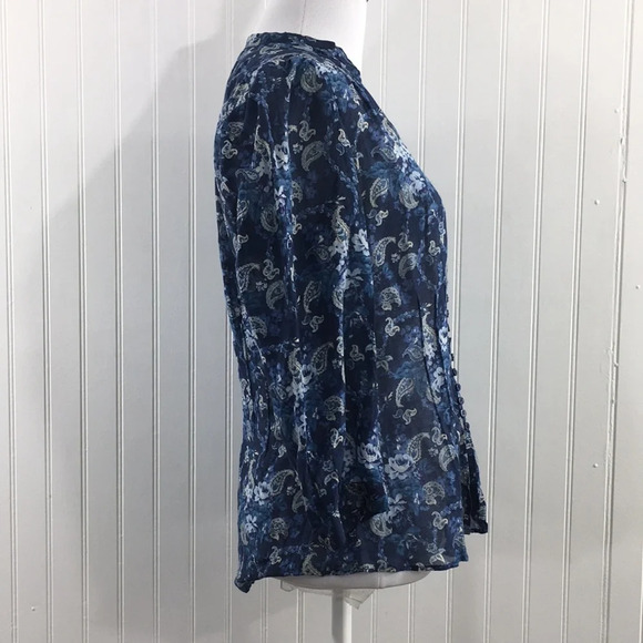 3/$20 Zara Woman Blue Floral Paisley Button Front Shirt Womens Small‎ 3/4 Sleeve - Picture 2 of 10